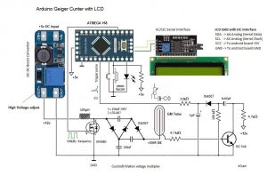 Circuit diagram for the Atmega168 Geiger Counter with I2C LCD 16x2 display
